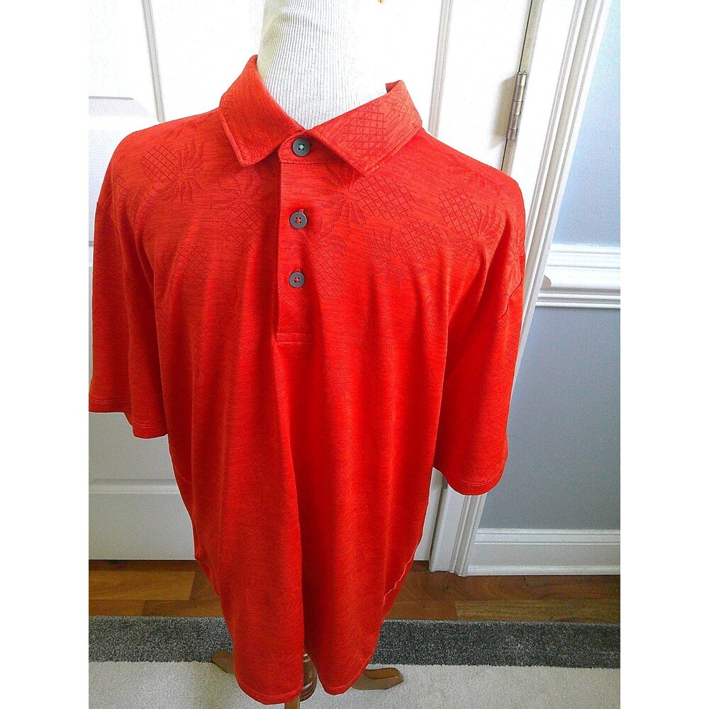 Tommy Bahama IslandZone Men's Polo Shirt  LG  Orange Pineapples Performance Golf